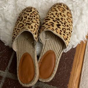 Leopard print cowhide espadrille slip on